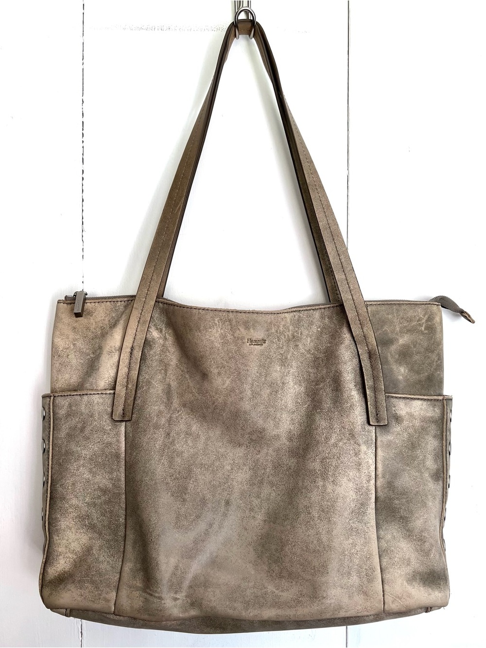 HAMMITT Addie Large Taupe Gray Distressed Soft Leather Shoulder Tote Bag